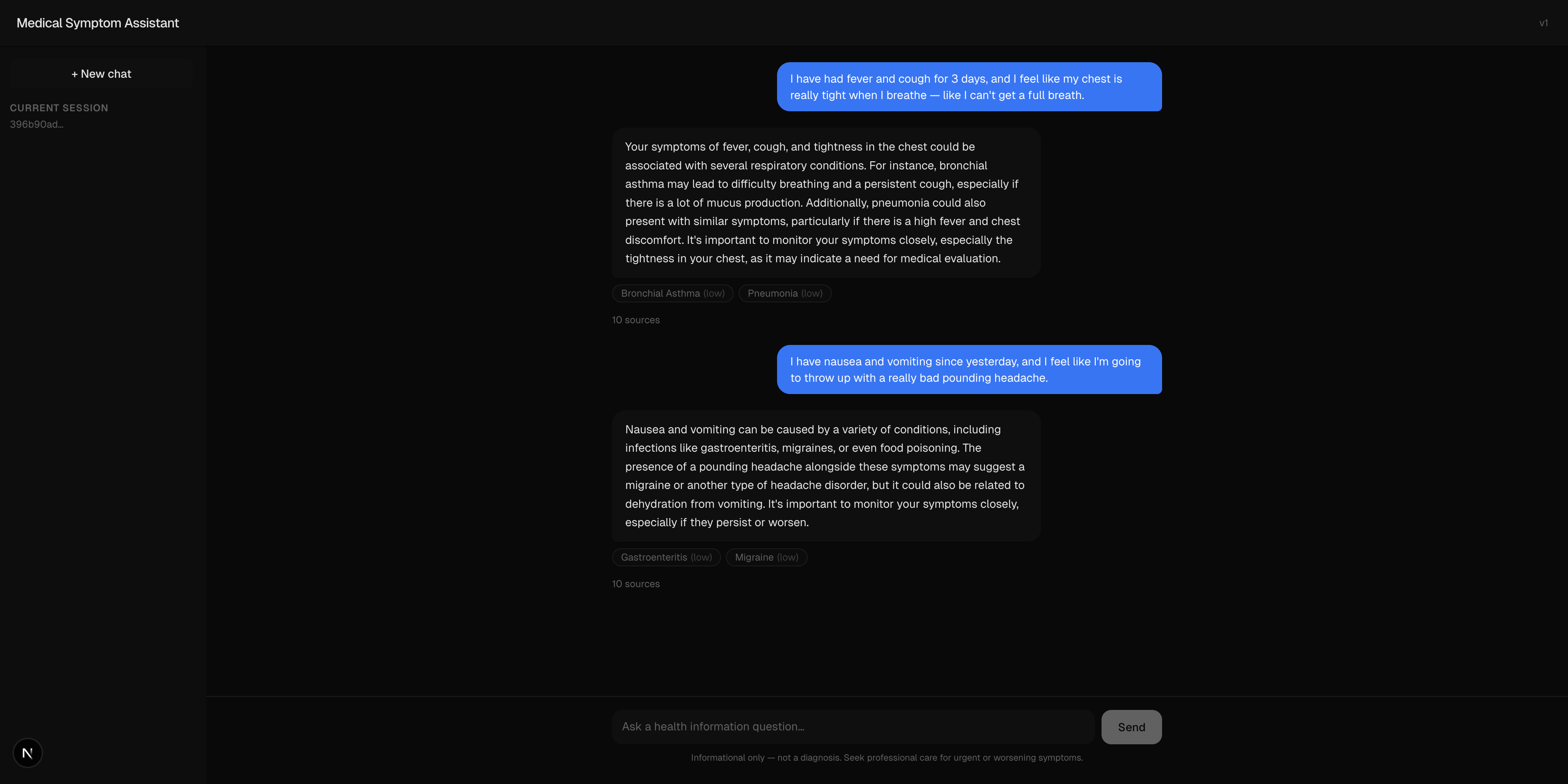 Medical Symptom Assistant screenshot